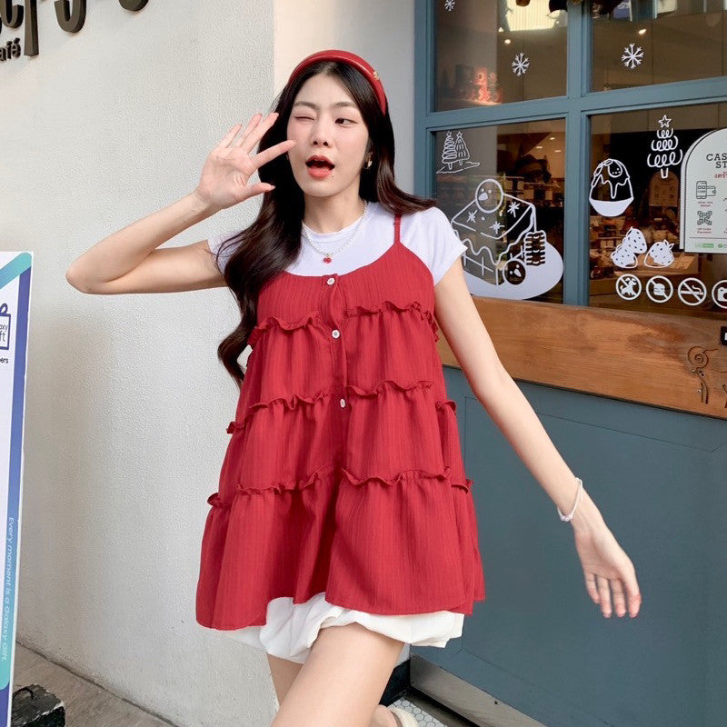 Berdy Cami สายเดี่ยวกระดุมหน้า ทรงเสื้อตัวยาวกึ่งเดรส🎄🍒❤️