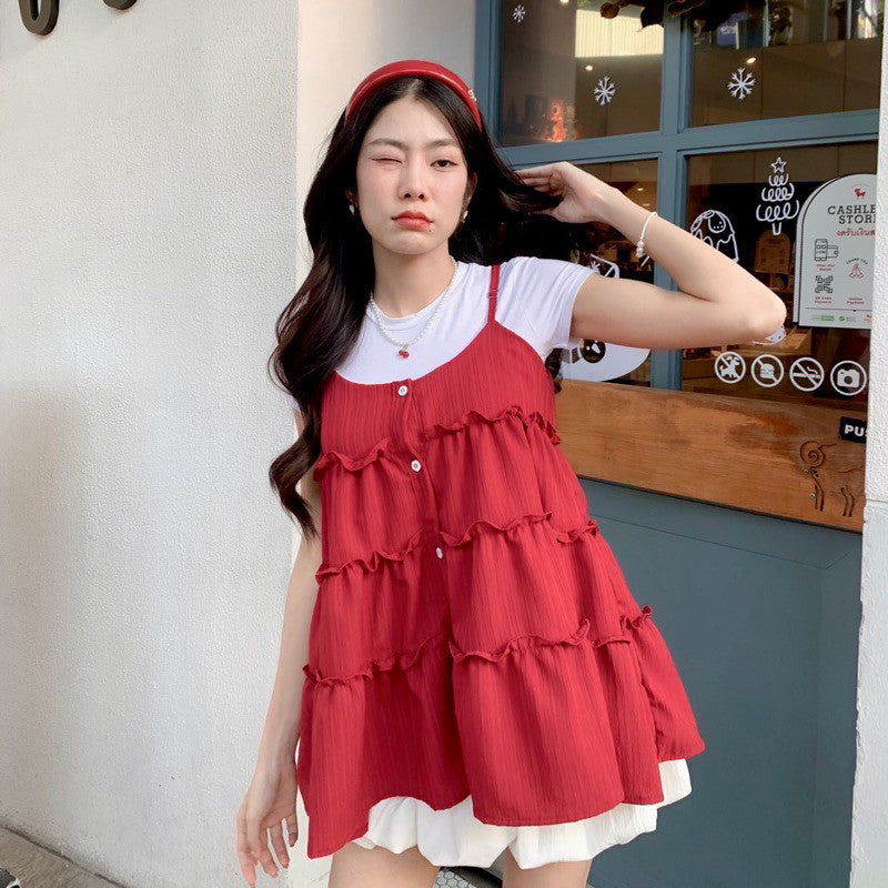Berdy Cami สายเดี่ยวกระดุมหน้า ทรงเสื้อตัวยาวกึ่งเดรส🎄🍒❤️